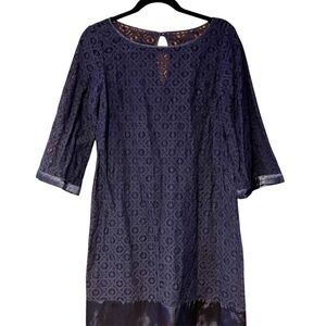 Laundry by Shelli Segal dress *needs slip* Navy blue size Small lace satin trim‎